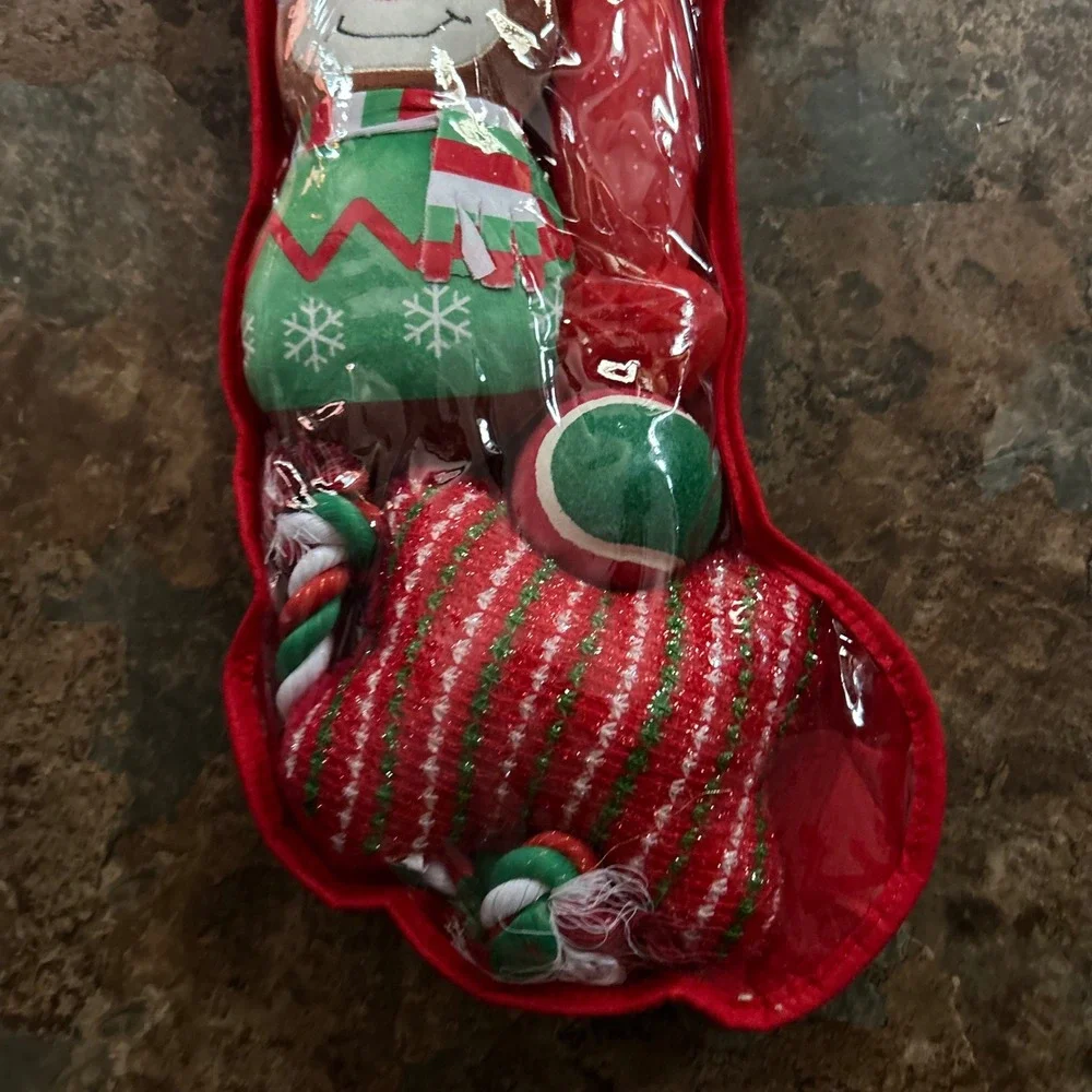 Vibrant Life Dog Toy Red Christmas Stocking With 5 Chewy Toys Rope